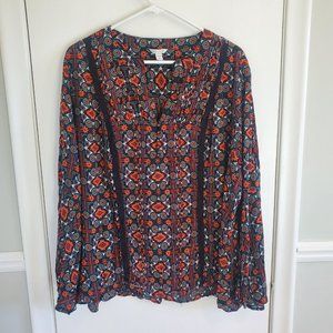 Cato Women's 26 / 28 W Top Aztec Long Sleeve Blouse Embroidered Black Orange